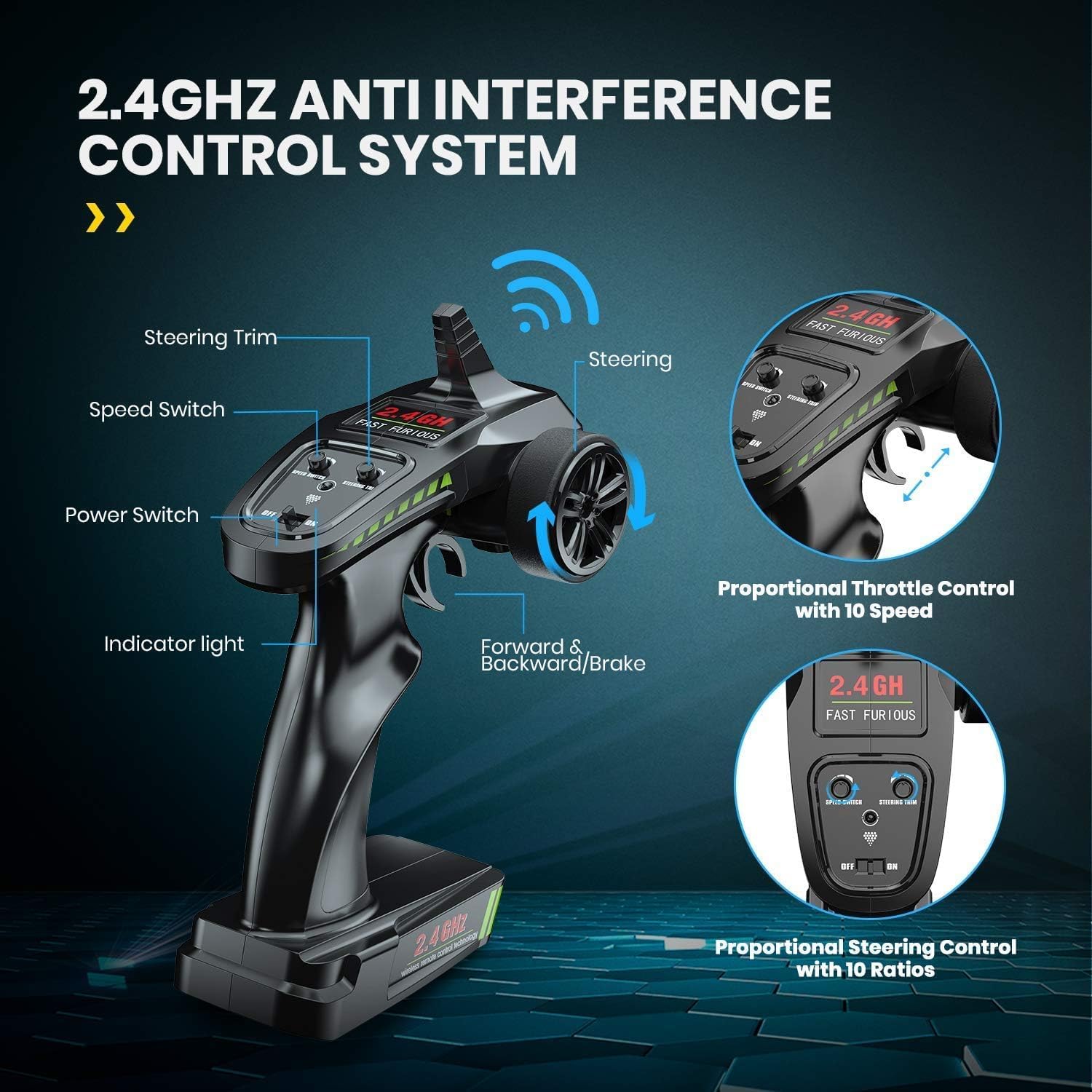 DEERC Remote Control Car 1:10 Scale RC Cars 48+ KM/H High Speed 40+Min Play, 4WD All Terrains Off Road Radio RC for Adults and Kids Hobby RC Truck Vehicle, 2 Battery Crawler Toy Gift for Boys