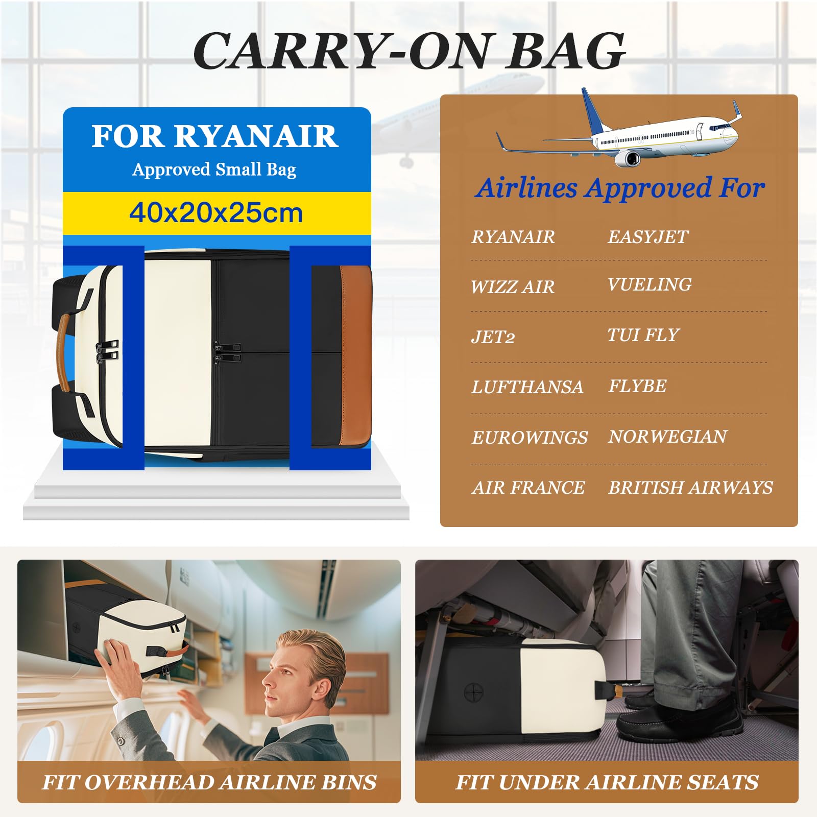 Cabin Bags 40x20x25 for Ryanair Underseat Carry-Ons Travel Backpack, Hand Luggage Backpack Cabin Size 20L, Laptop Backpacks Small Travel Bag