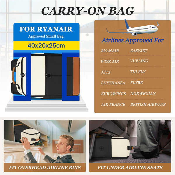 Cabin Bags 40x20x25 for Ryanair Underseat Carry-Ons Travel Backpack, Hand Luggage Backpack Cabin Size 20L, Laptop Backpacks Small Travel Bag