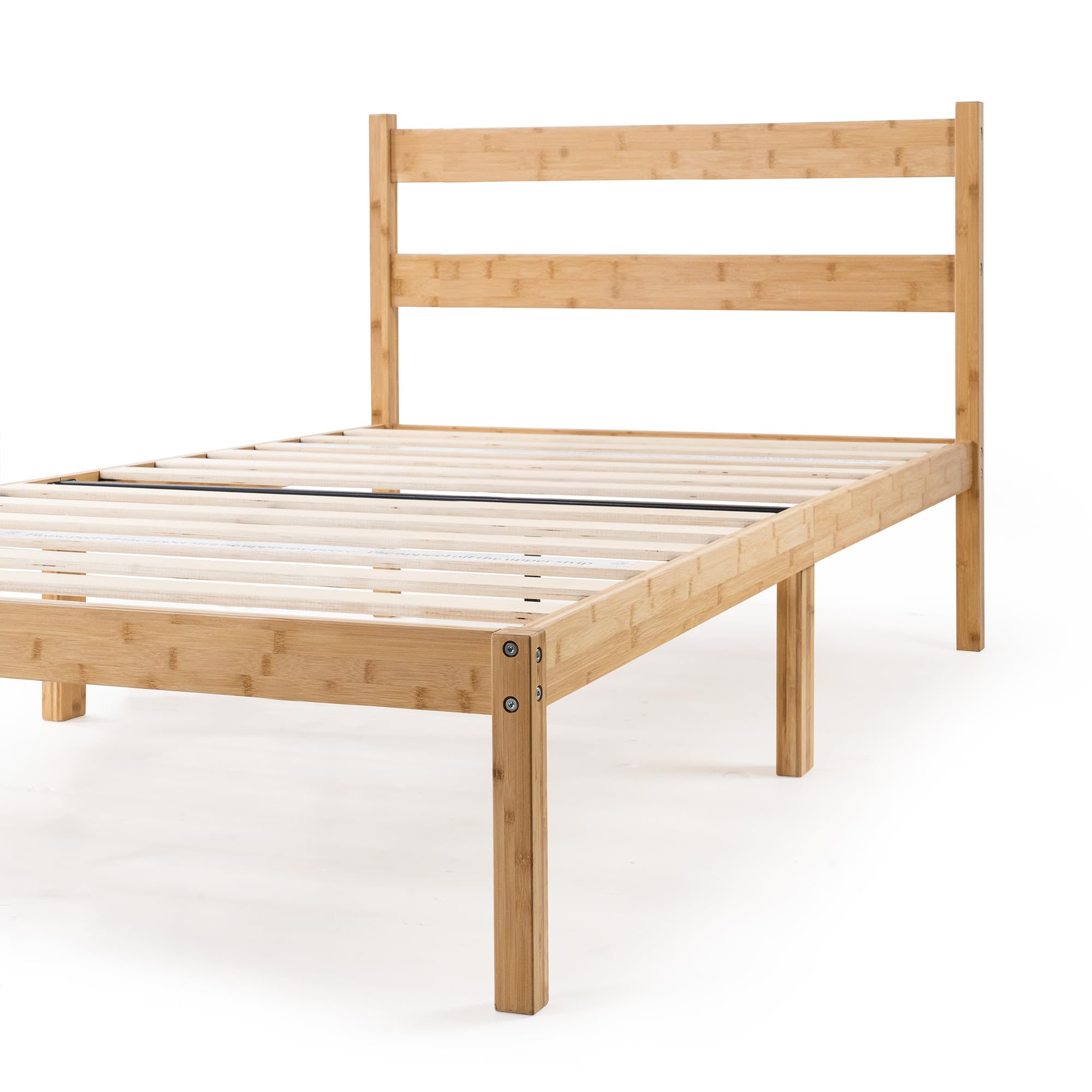 Zinus Ellie Single Bed Frame - Bed 90 x 190 cm - 36 cm Height with underbed storage - Bamboo and Wood Platform Bed Frame with Headboard, Brown