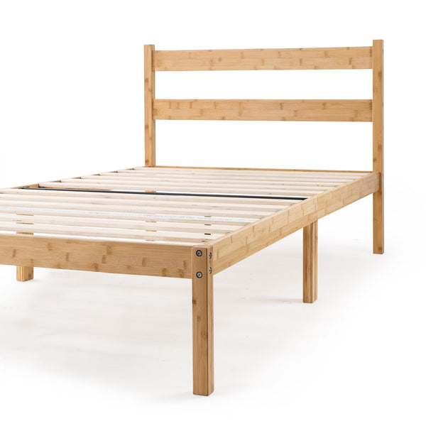 Zinus Ellie Single Bed Frame - Bed 90 x 190 cm - 36 cm Height with underbed storage - Bamboo and Wood Platform Bed Frame with Headboard, Brown