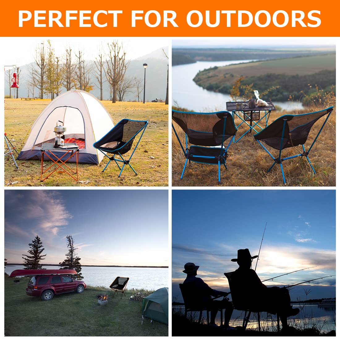 SOPPY Folding Camping Chair Ultra Lightweight, Portable Backpacking Chair, Heavy Duty 135kg Capacity, Outdoor Chairs with Carry Bag for Camping, Garden, Fishing, Beach,BBQs - Orange