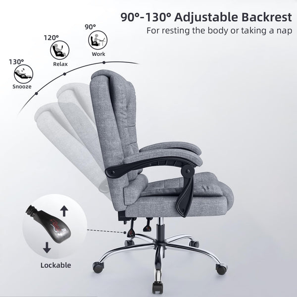 naspaluro Executive Office Chair High Back Desk Chair Ergonomic Recliner Computer Chair Gaming Chair with Tilt Function Heavy Duty for Home Office Working (Grey Fabric)