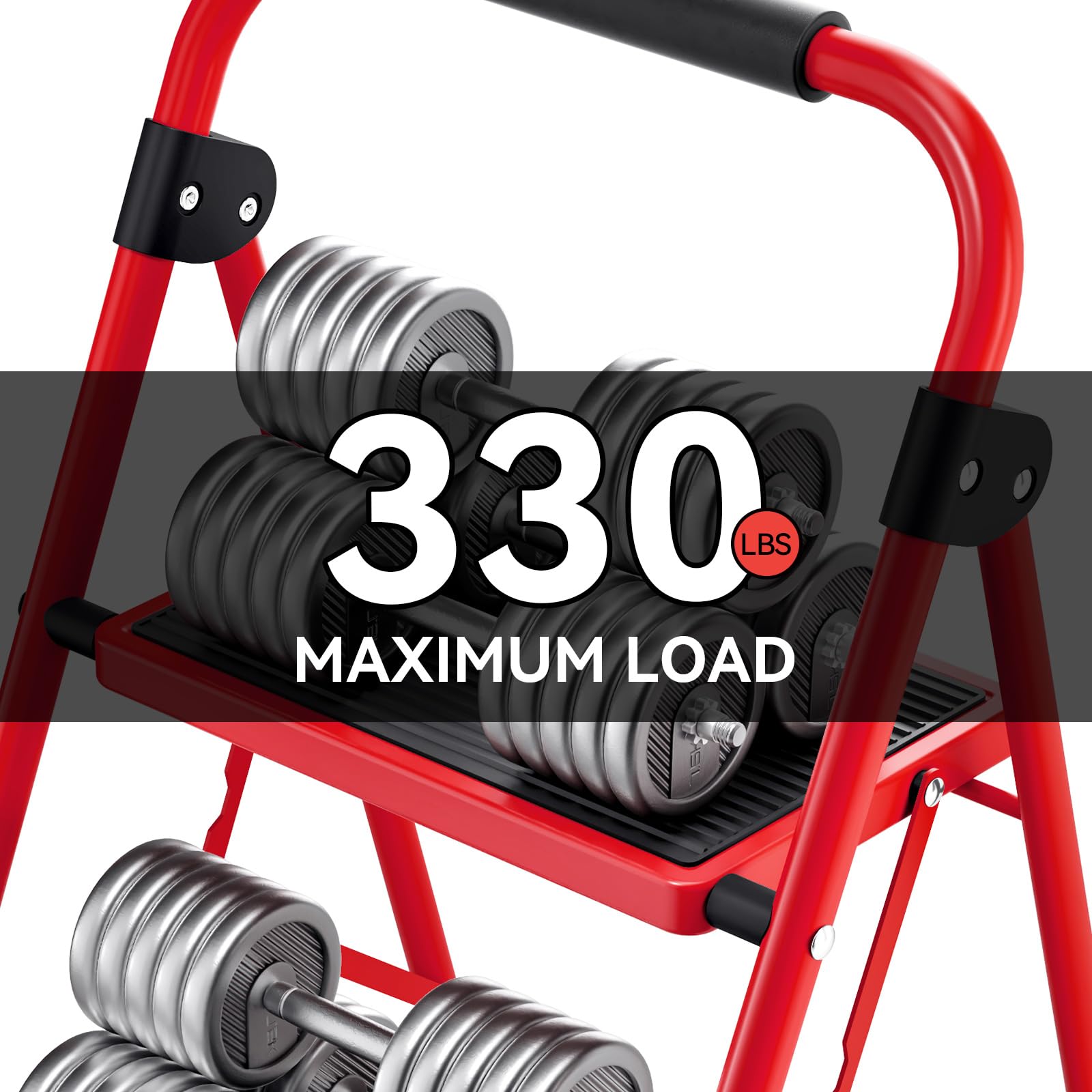 KINGRACK 2 Step Ladder with Handrail, Non-Slip Household Ladder with Folding Safety, Aluminium Folding Step Stool, Maximum Load 150 kg, Black