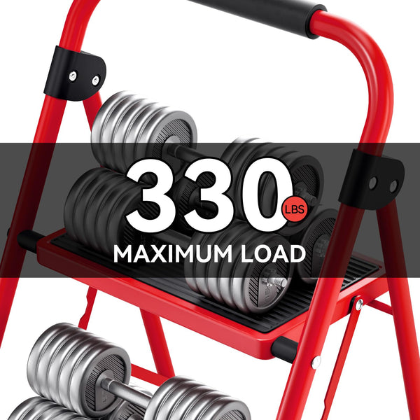 KINGRACK 2 Step Ladder with Handrail, Non-Slip Household Ladder with Folding Safety, Aluminium Folding Step Stool, Maximum Load 150 kg, Black