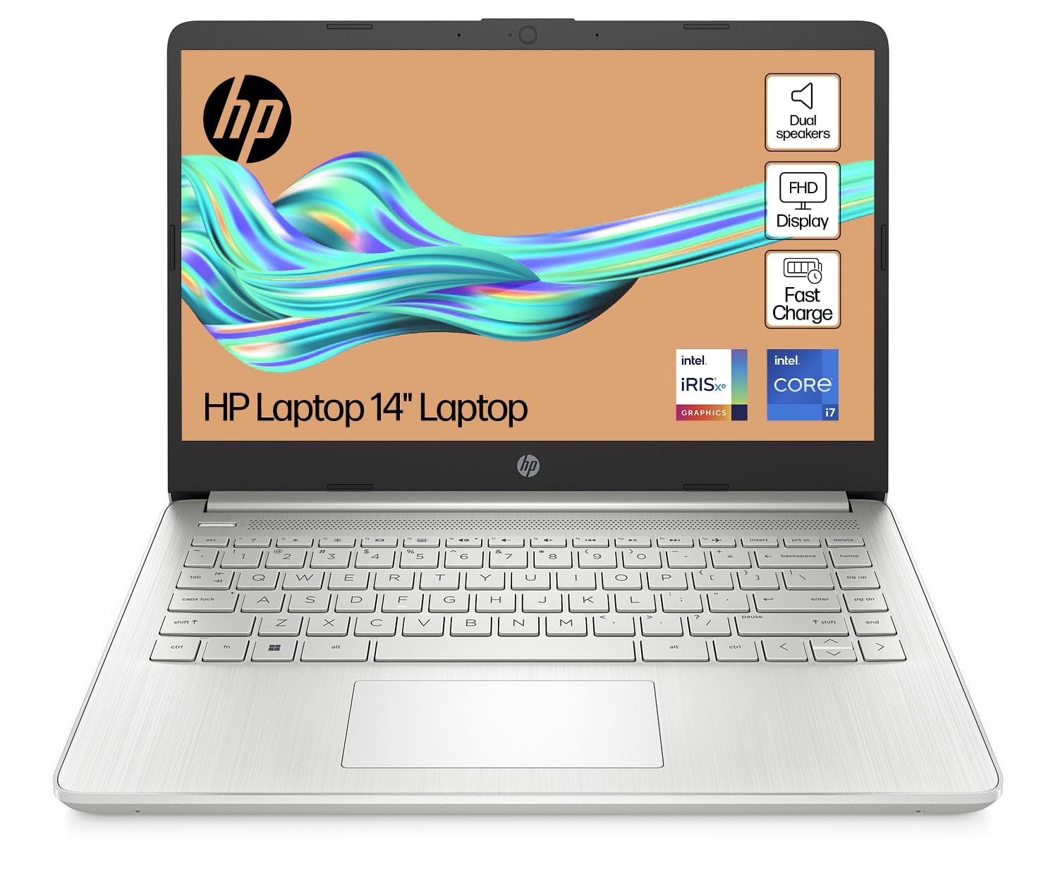 HP 14" Laptop, Intel Core i5-1235U Processor, 8 GB RAM, 512 GB SSD, Intel Iris Xe Graphics, FHD Display, Up to 8hrs battery, Win 11, Dual Speakers, Natural Silver, 14s-dq5005sa