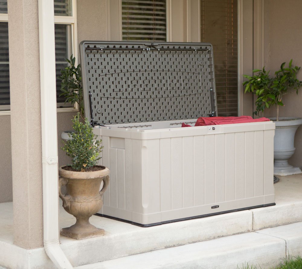 LIFETIME Plastic Wood Grain Textured Storage Box Desert Sand/Grey, 151x72x69 cm