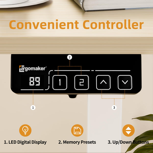 ERGOMAKER Electric Height Adjustable Standing Desk 80x60cm (31.5"x23.6"), Sit Stand Desk with Splicing Top for Home Office (Black Frame + Black Desktop)