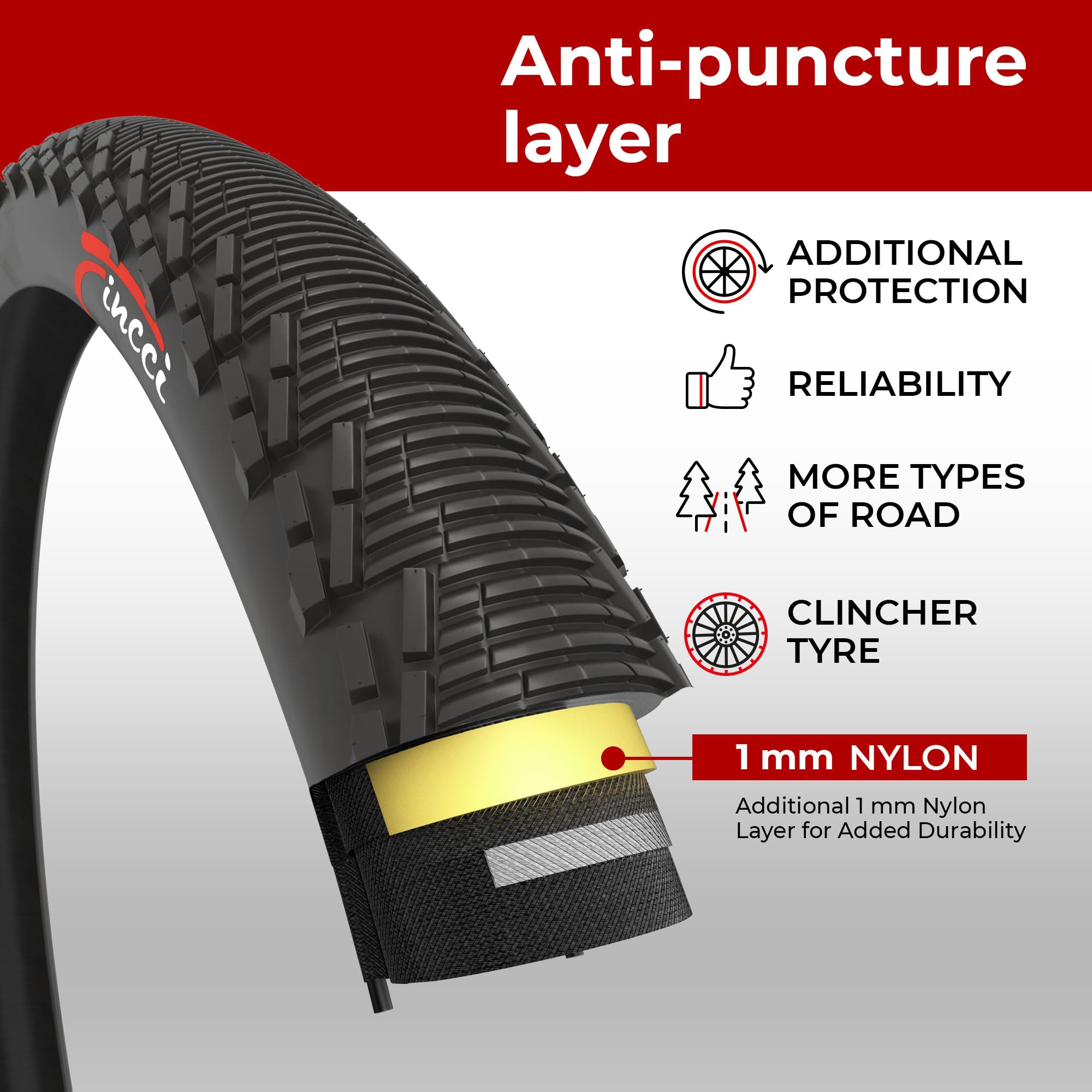 Fincci Pair Bike Tyres 26x1.95 Inch 53-559 MTB Hybrid Tyre with 3mm Anti puncture Proof Protection 60 TPI for Cycle Road Mountain Hybrid Bike Bicycle