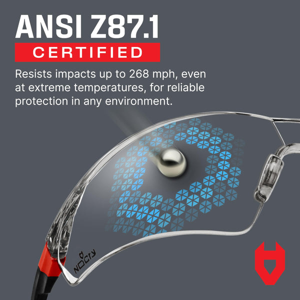 NoCry Clear Safety Glasses for Work with Anti Fog Scratch Resistant Wrap-Around Lenses and Non-Slip Grips, UV Protection. Adjustable Eye Protection Cycling and Squash Glasses with Black & Green Frames