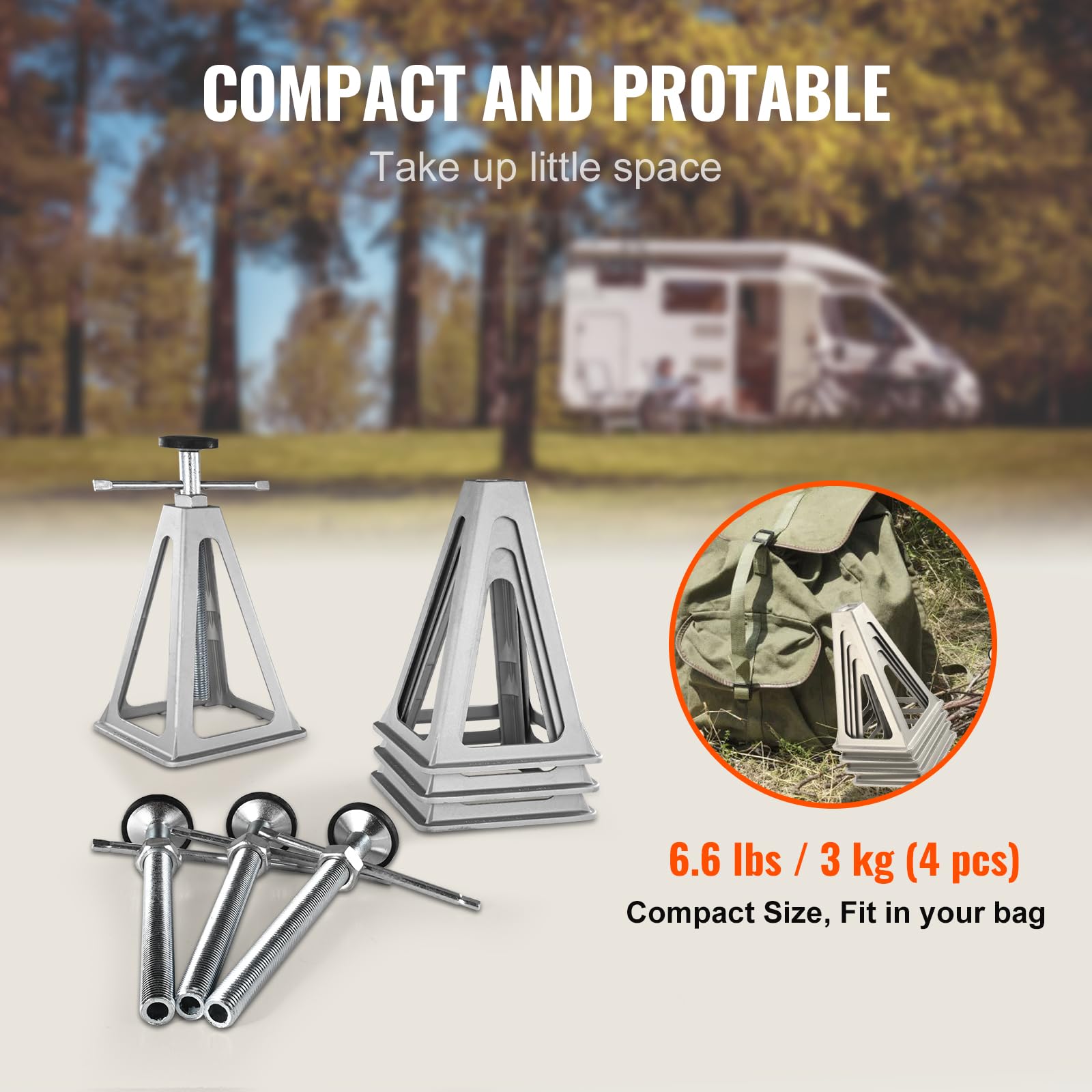 VEVOR RV Stabilizer Jacks, 4 Pack Aluminum RV Leveling Jacks, RV Stack Jacks for RV Travel Trailer Camper, Single Screw Jack Support up to 6000 Lbs, Adjustable from 11 inch to 17 inch