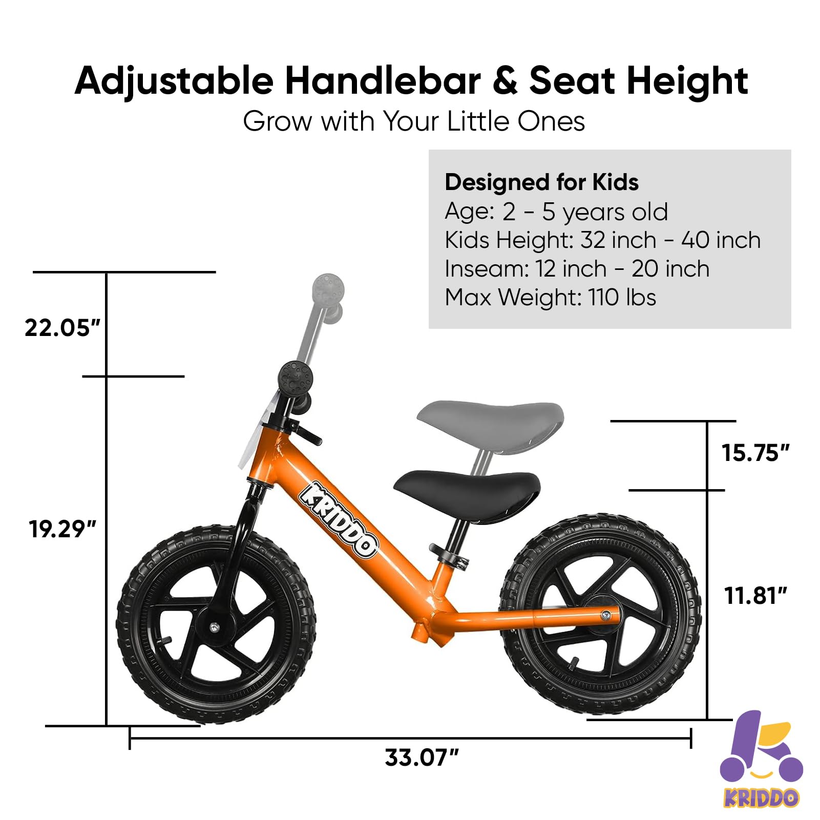 KRIDDO Toddler Balance Bike 2 Year Old, Age 18 Months to 5 Years Old, 12 Inch Push Bicycle with Customize Plate (3 Sets of Stickers Included), Gift Bike for 2-3 Boys Girls, Blue