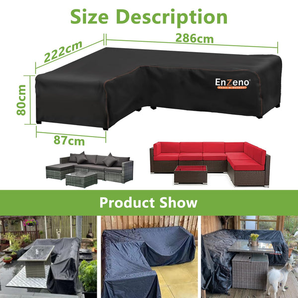 Enzeno Garden Furniture Covers waterproof, 420D Oxford Fabric l shaped outdoor sofa cover, Rattan Corner Sofa Cover with Waterproof Tape