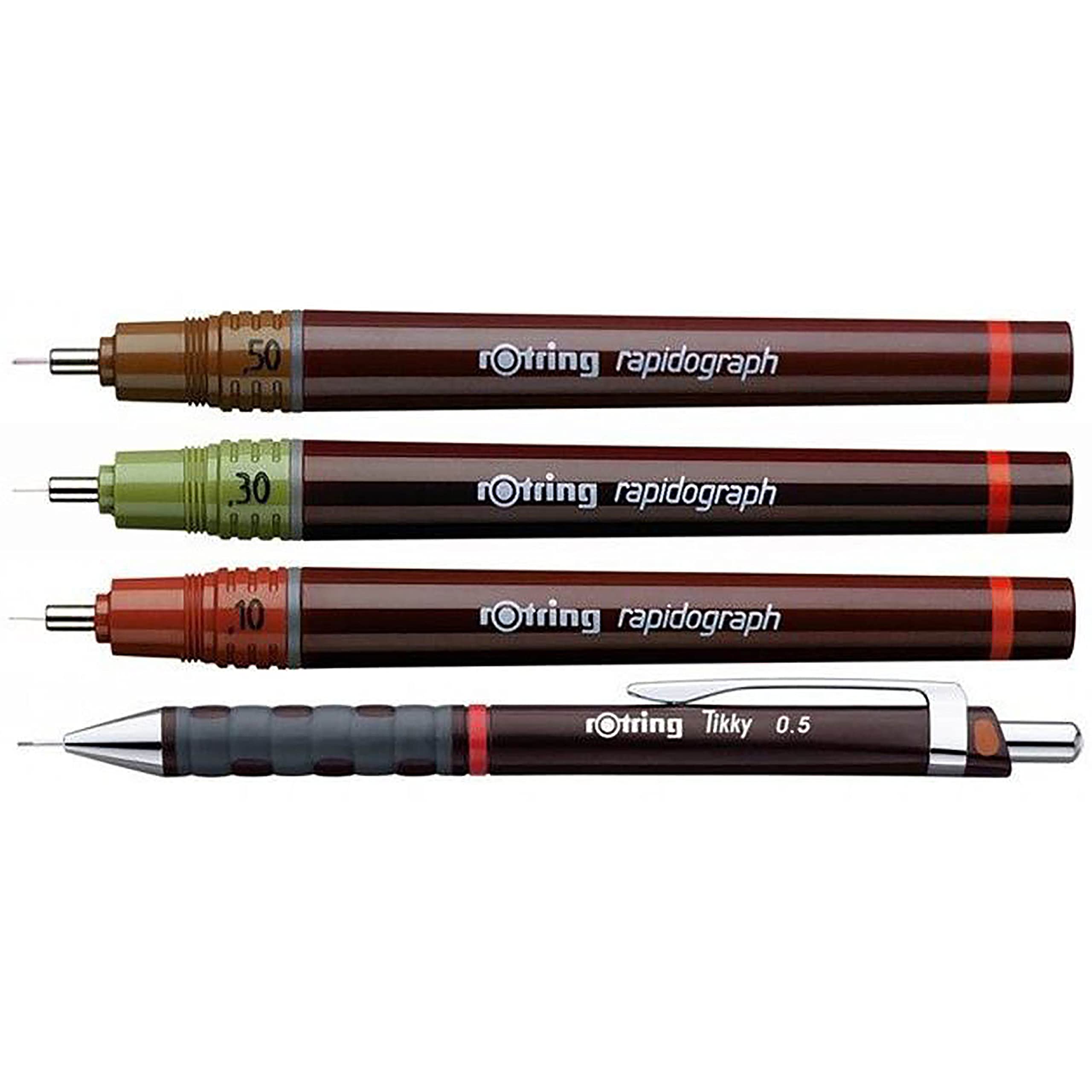 rOtring Isograph Pen Set Technical Pen & Pencil College Set | 3 Pens (0.20mm0.30mm0.50mm) and Mechanical Pencil (0.5mm) + Accessories