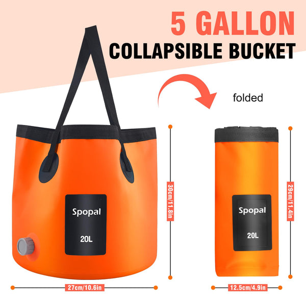 Spopal 20L Collapsible Bucket, Outdoor Foldable Bucket with Drainage Outlet for Camping, Collapsible Storage Container for Traveling Picnic Hiking Fishing Car Washing