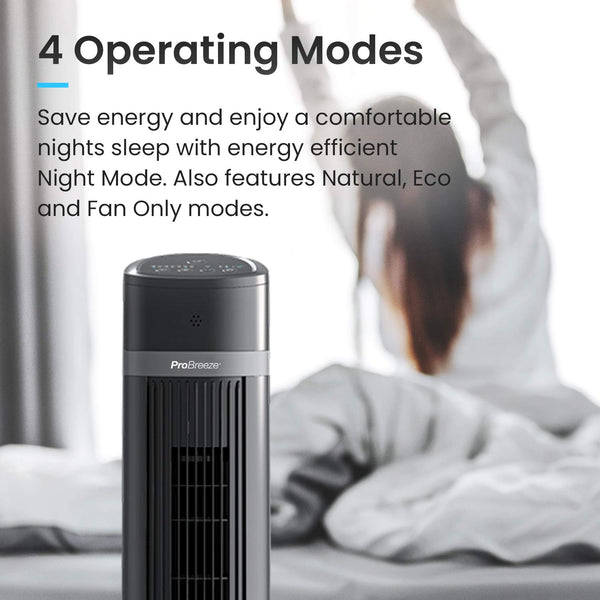 Pro Breeze Bladeless Tower Fan Quiet & Portable with Remote Control, 90° Oscillation, 15h Timer, 4 Modes, 3 Speeds - Powerful Electric 45W Motor Standing Air Circulator for Bedroom & Office