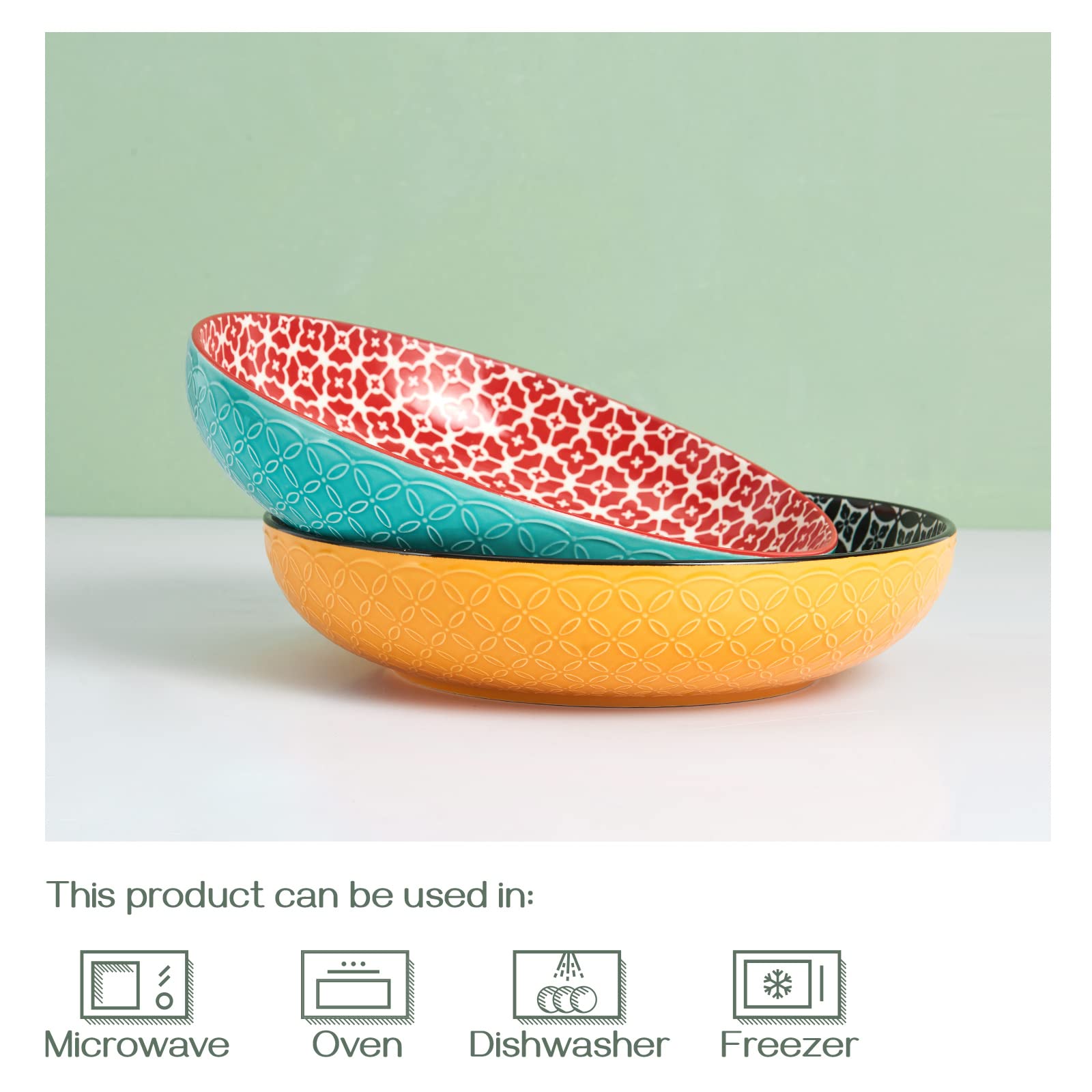 DOWAN Large Serving Dishes, 2773ml Turkey Platter for Entertaining, Christmas, ?29.5cm Ceramic Serving Plate Bowls for Fruit Salad Pasta, Vibrant