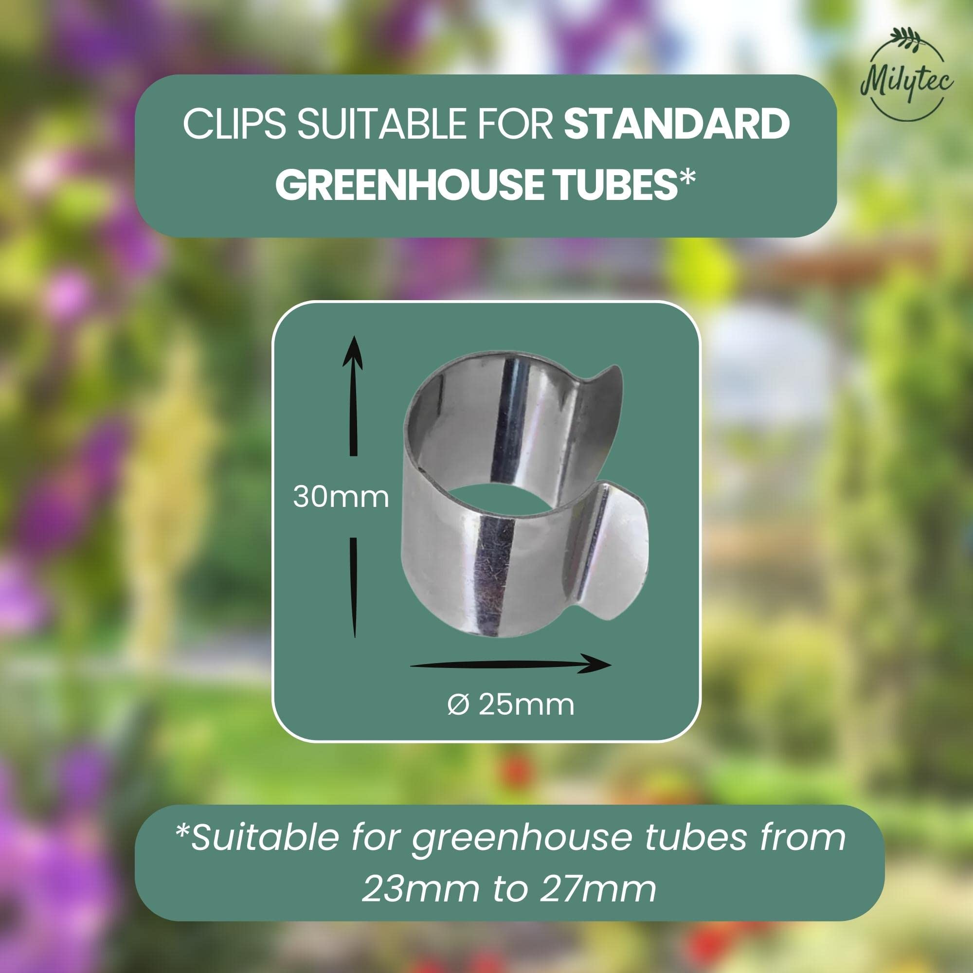 Pack of 50 Greenhouse Clips, Diameter 25 mm, Galvanised Steel, Metal Fixing Clips for Greenhouse Tarpaulin Tunnel for Garden, Seeding and Planting