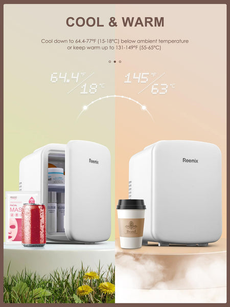 Mini Fridge 4 Litre, 6 Can Portable AC+DC Power Cooler & Warmer, Portable Small Fridge for Bedrooms, Cars, Offices; Skincare, Makeup, Cosmetics, Food (Pearlescent White, 4L)