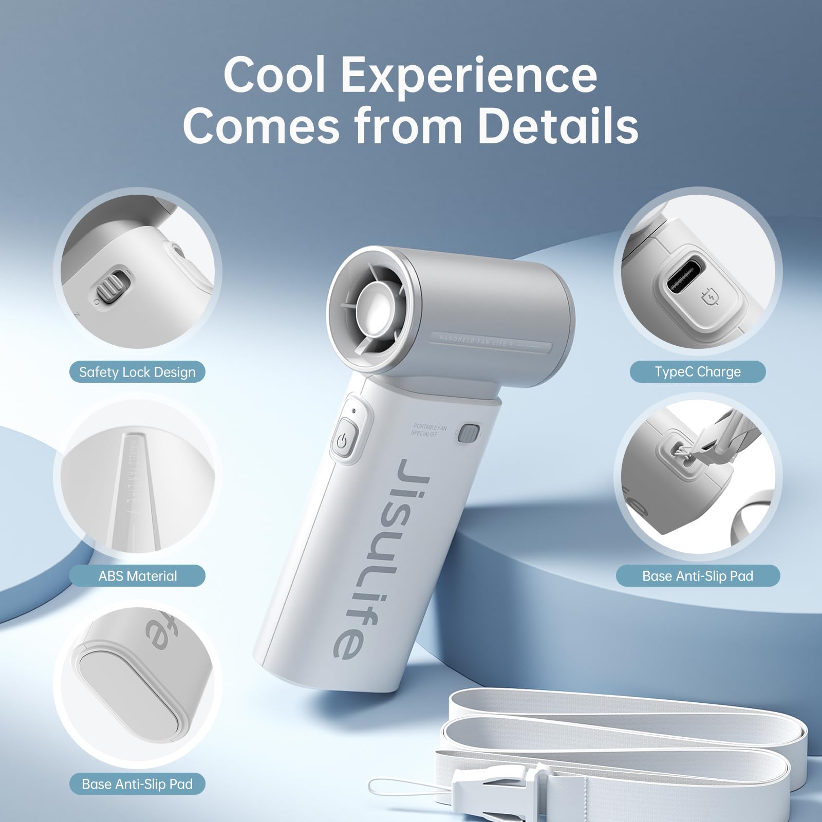 JISULIFE Portable Handheld Fan Life9, Turbo Power High Speed Air [18H Max Cooling Time], 5 Gear Wind, 5000mAh Rechargeable, Mini Pocket Design, Personal Fan for Travel Concerts Camping Makeup - Black