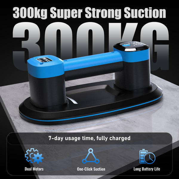 Procci Electric Battery Suction Cup – Cordless Vacuum Lifter for Tiles, Glass, Marble – Dual Motors, 300 KG Suction, LCD Display, 4500mAh Battery, 12h Runtime – for Smooth & Lightly Textured Surfaces
