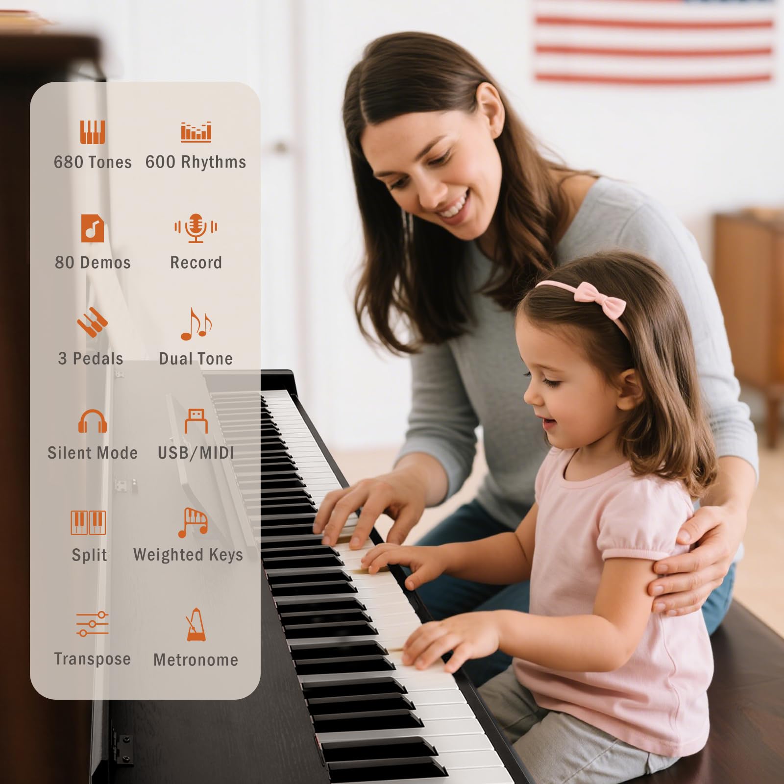 MUSTAR Digital Piano 88 Weighted Keys, Full Size 88 Key Piano Keyboard Semi Weighted, Home Electric Piano with Furniture Stand and Triple Pedal, Music Stand, USB MIDI, White