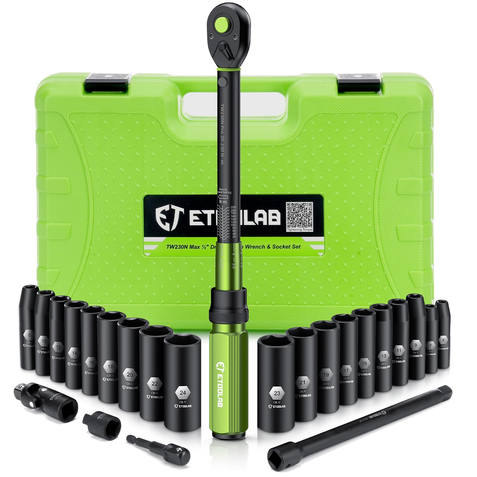 ETOOLAB 1/2 Torque Wrench Dual-Range【20-230Nm/10-170lbf-ft】±3% Precision, 72 Tooth Dual-Direction Adjustable Torque Wrench for Bicycle, Moto, Car Maintenance—3pcs