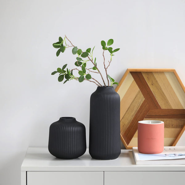 flature Ceramic Vases in Nordic Style, Modern Vase Deco for Pampas Grass, Boho Deco for Windowsill, Vases Set in Black Matt, Flower Vase as Home