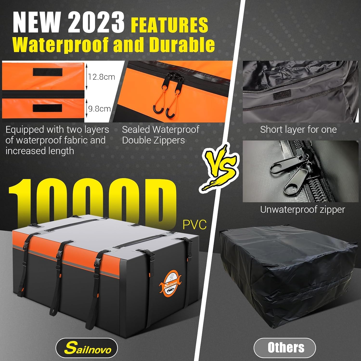 Sailnovo Roof Box Roof Bag 580L/20 Cubic Waterproof Car Roof Bag with 6 Door hooks, Soft-Shell Large Roof Cargo Carrier Bags for Cars without/with Roof Bars/Rack/Rails, Black