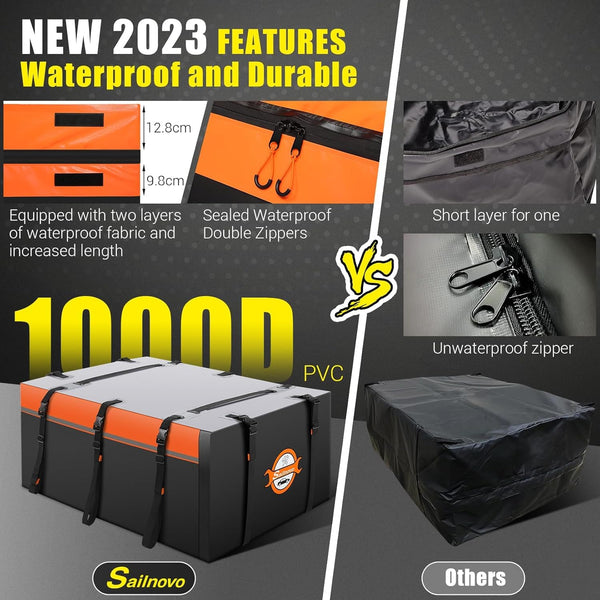 Sailnovo Roof Box Roof Bag 580L/20 Cubic Waterproof Car Roof Bag with 6 Door hooks, Soft-Shell Large Roof Cargo Carrier Bags for Cars without/with Roof Bars/Rack/Rails, Black