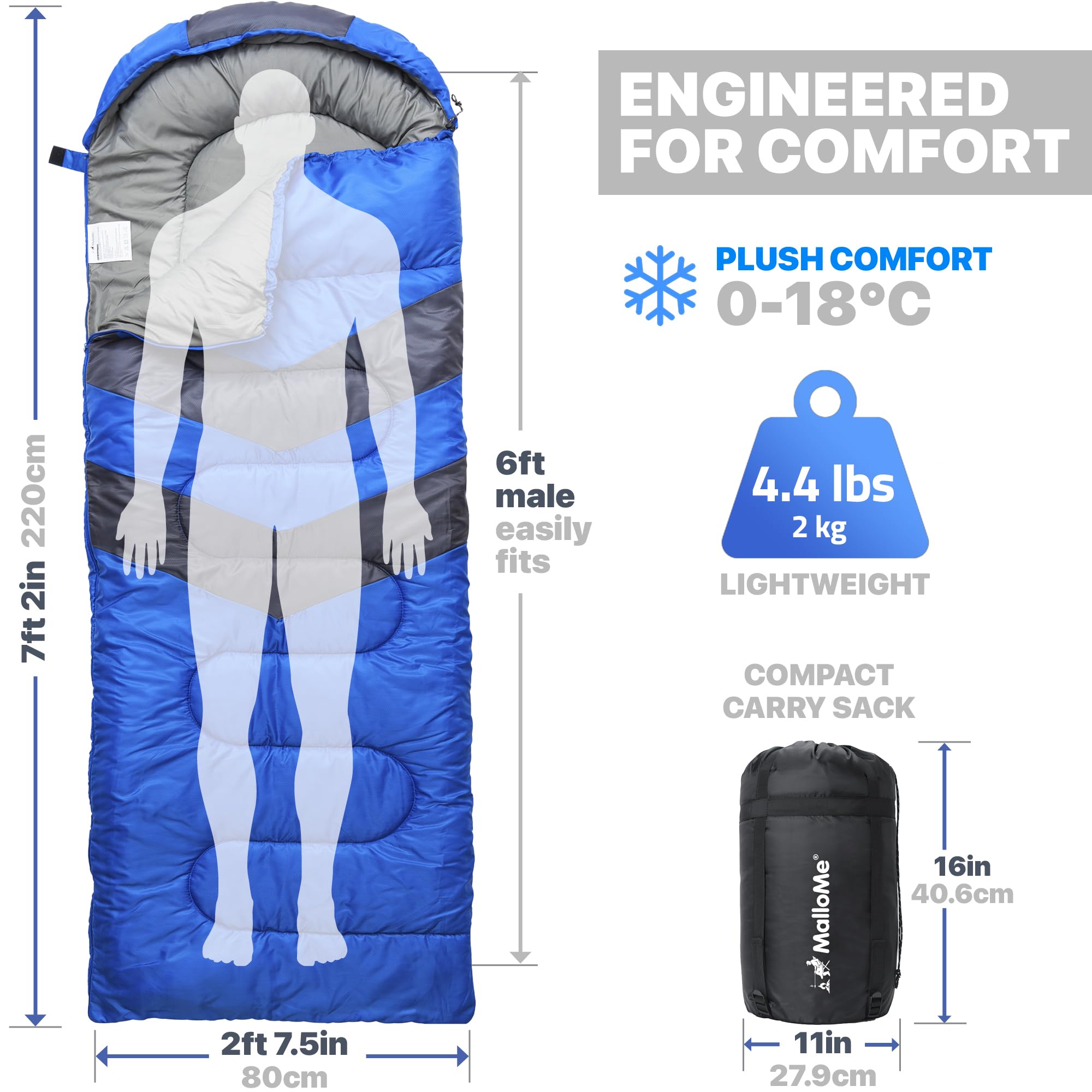 MalloMe Sleeping Bags for Adults & Kids Sleeping Bag 3-4 Season - Ultralight Backpacking Sleeping Bag Cold Weather & Warm, Lightweight Compact, Single Adult Girls Boys Winter Sleep Camping Accessories