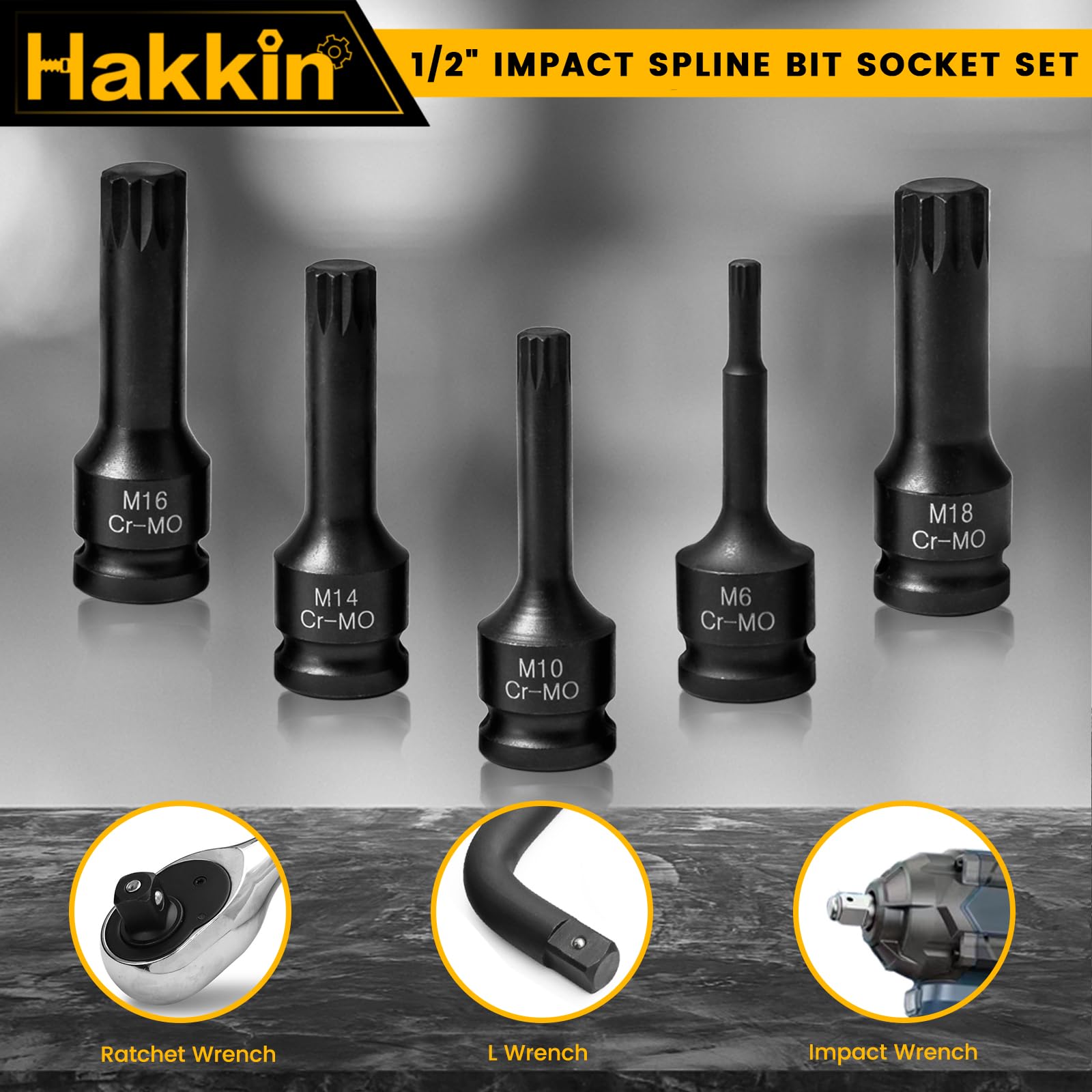 Hakkin 1/2" Impact Torx Bit Socket Set Heavy Duty Impact Star Bit Socket Set with Universal Joint T30 T40 T45 T50 T55 T60 T70 T80