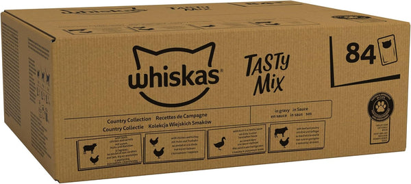 1+ Adult Tasty Mix in Gravy 84 Pouches, Adult Wet Cat Food, Country Collection, Megapack (84 x 85 g)