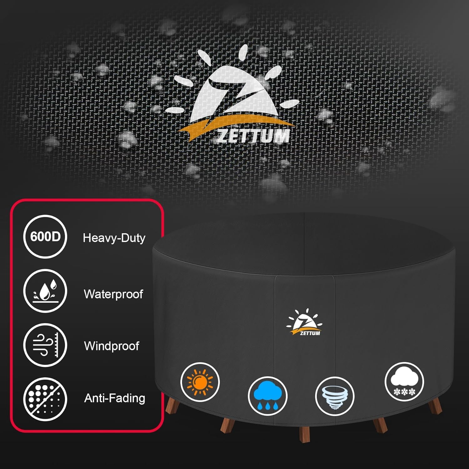 Zettum ?245x73cm Outdoor Furniture Covers Waterproof Round, Heavy Duty 600D Rattan Garden Furniture Covers Ideal for Large Patio Rattan Table & Chairs