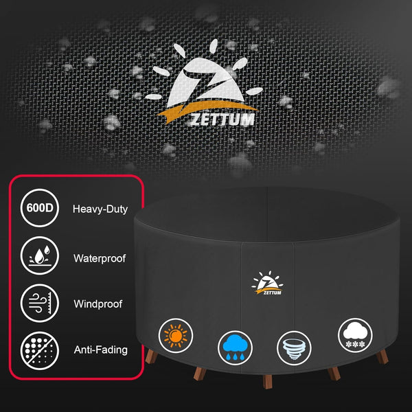 Zettum ?245x73cm Outdoor Furniture Covers Waterproof Round, Heavy Duty 600D Rattan Garden Furniture Covers Ideal for Large Patio Rattan Table & Chairs