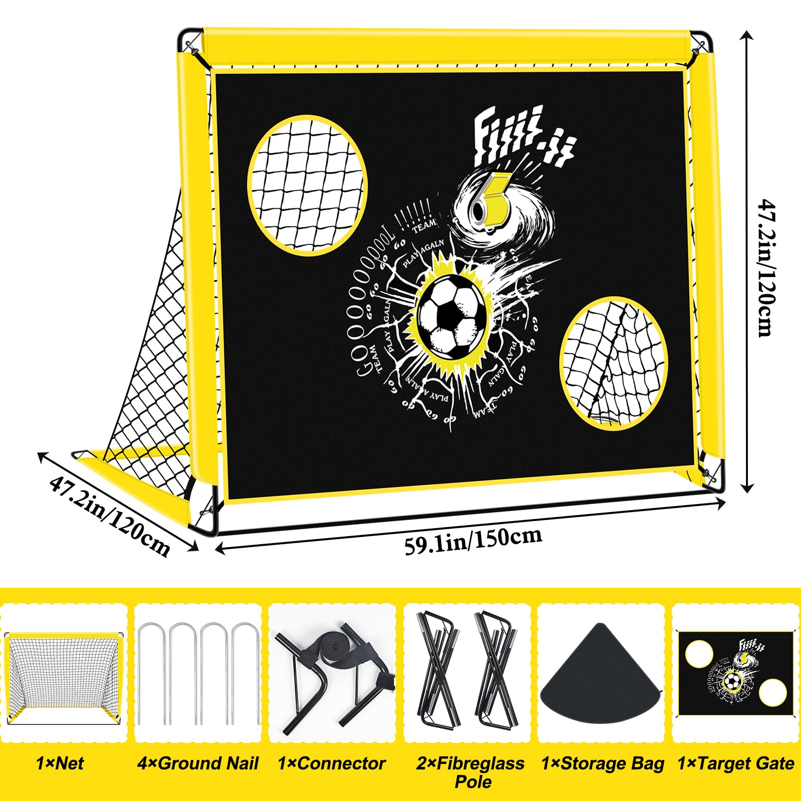 EXTFANS Football Goal for Kids, 2 In 1 Pop up football Net Goal Post for the Garden, 4 Ground Nails and Carry Bag, Kids Football Training Equipement