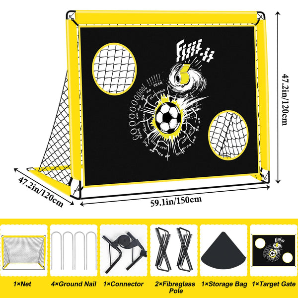EXTFANS Football Goal for Kids, 2 In 1 Pop up football Net Goal Post for the Garden, 4 Ground Nails and Carry Bag, Kids Football Training Equipement