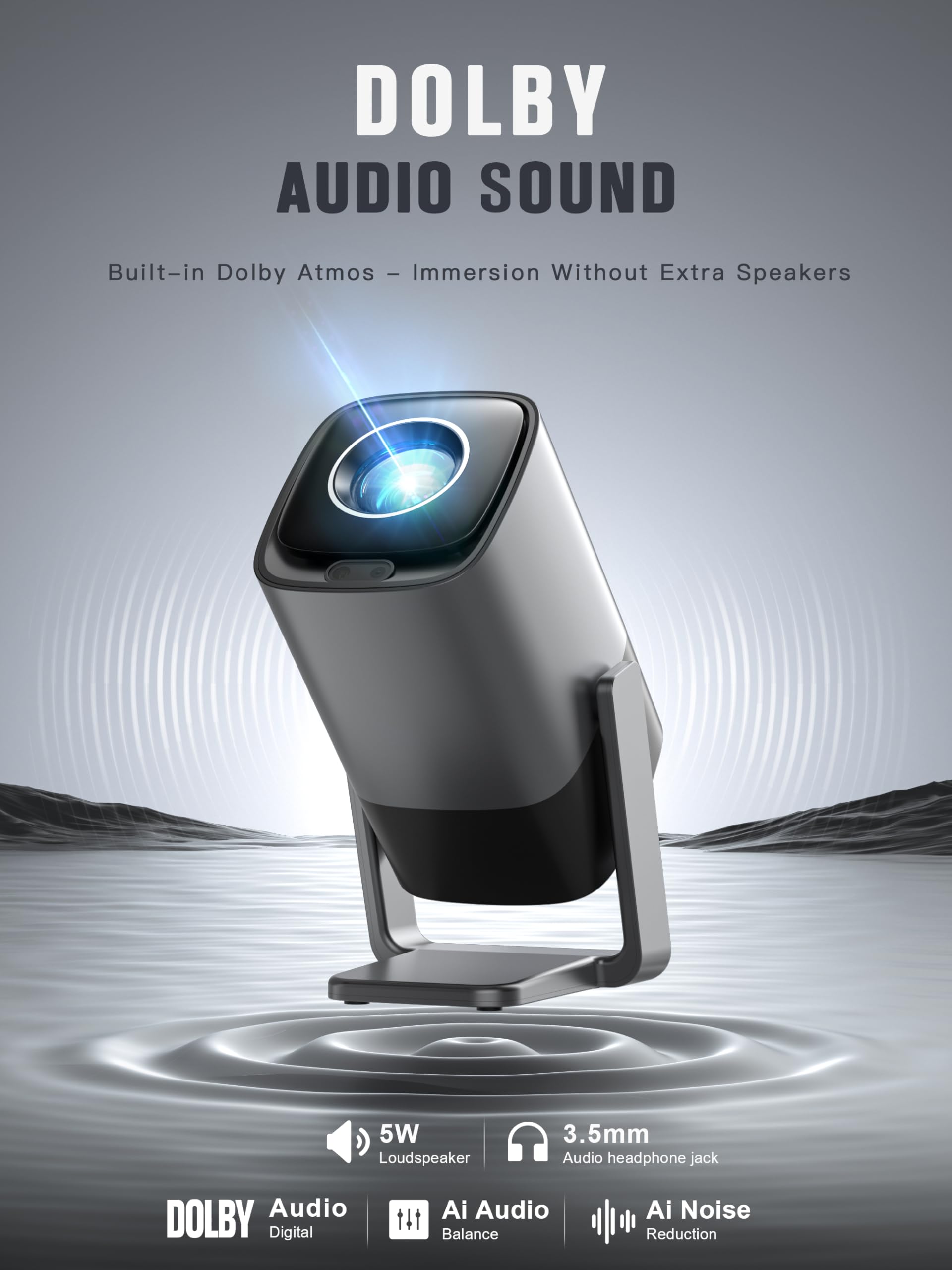 [Netflix Official & TOF Real-time Focus] XuanPad Mini Smart Projector – Native 1080P, WiFi & Bluetooth, Auto Keystone Correction, 3D Dolby Audio, 210° Adjustable Stand for Home Movie Projector