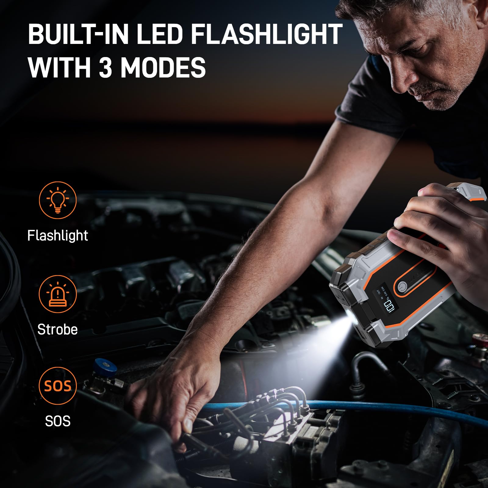 Ipflin Jump Starter Power Pack - 3000A Peak 18000mAh Portable Car Battery Booster Jump Starter for Up to 6.5L Gas & 3.5L Diesel Engines,USB-C Ports, LCD Display