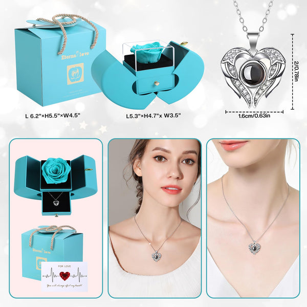 Firestyle Preserved Real Rose, Gift Box with I Love You Necklace, Handmade Eternal Flower Gifts for Her Woman Wife Girlfriend on Birthday,