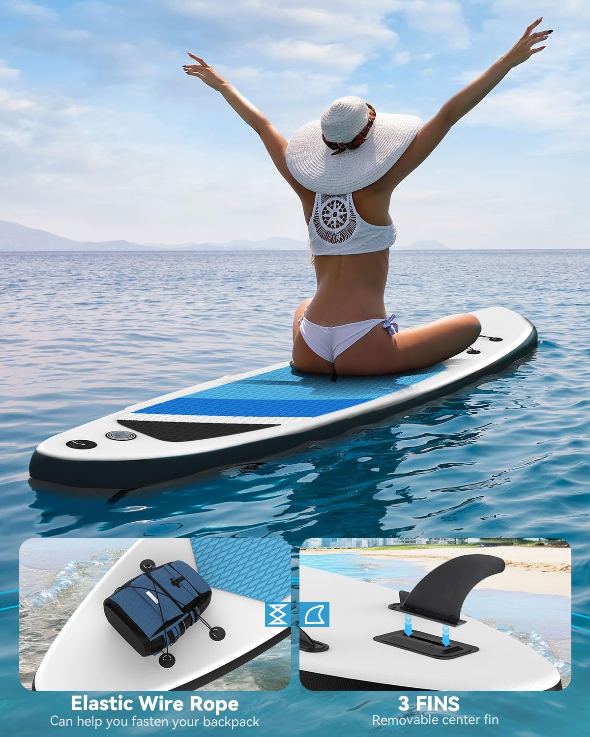Inflatable Stand Up Paddle Board 10'5''×30''×6'', SUP Inflatable Paddle Boards Ultra Light Surfing Board Kit for Adults, Set with Adjustable Paddle Hand Pump Fin Backpack Phone Case Repair Kit