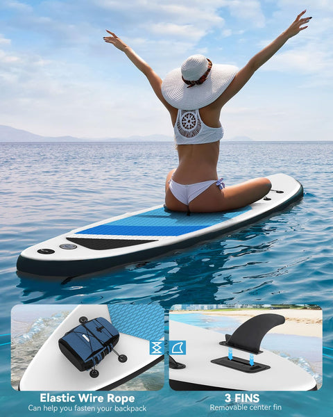 Inflatable Stand Up Paddle Board 10'5''×30''×6'', SUP Inflatable Paddle Boards Ultra Light Surfing Board Kit for Adults, Set with Adjustable Paddle Hand Pump Fin Backpack Phone Case Repair Kit