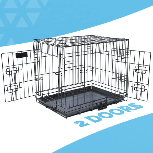Furdreams 42-Inch Dog Cage Crate – Heavy Duty Black Metal Folding Crate with 2 Doors (Front & Side), Chew-Resistant Plastic Base Tray, and Carrier Handle – Ideal for Puppy Training (107 x 68.5 x 77cm)