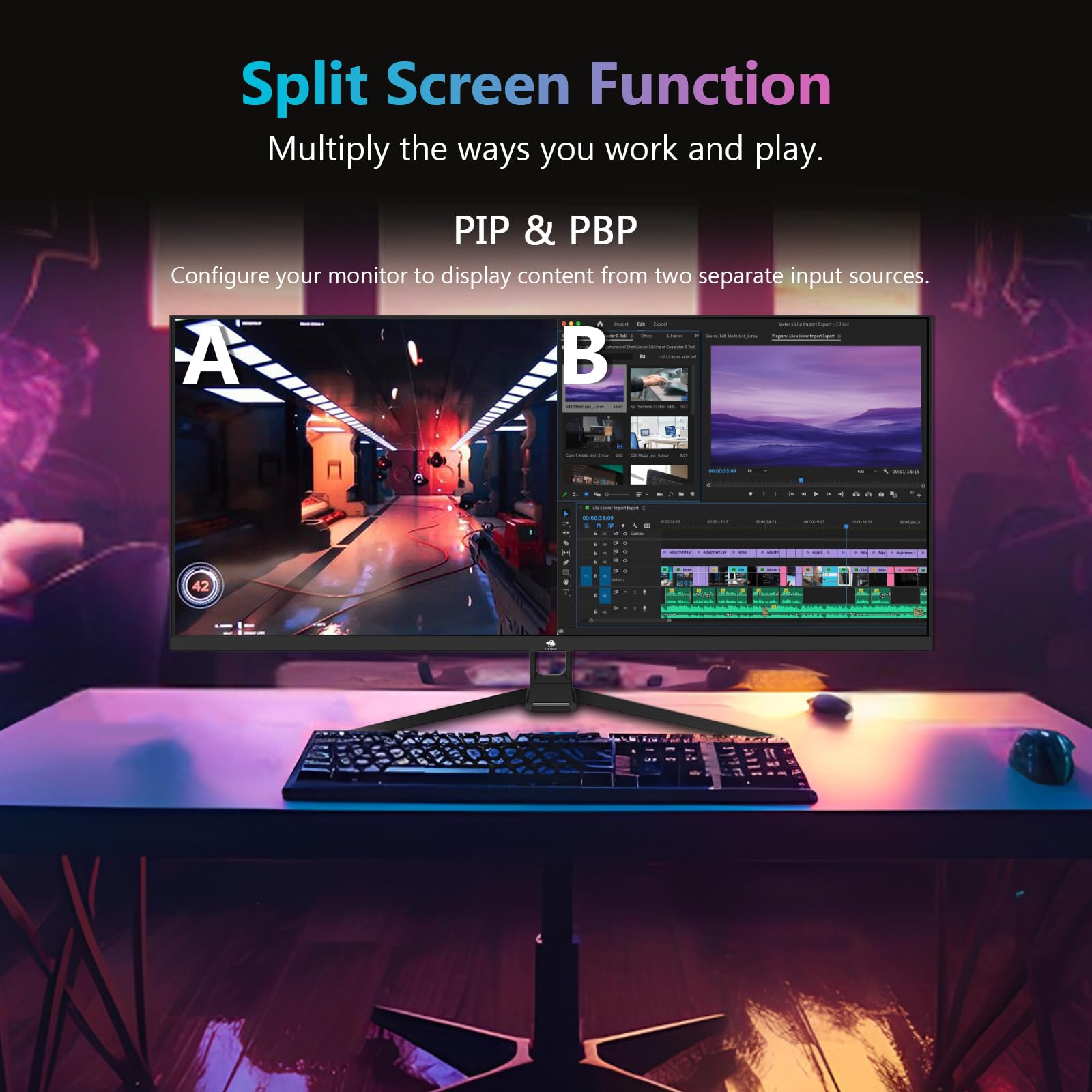 Z-Edge 34 Inch Gaming Monitor Ultrawide 165Hz(DP) 100Hz(HDMI) 1ms MPRT, 21:9 WQHD 3440x1440 IPS Panel, FreeSync, HDR10, HDMI, DisplayPort - Black