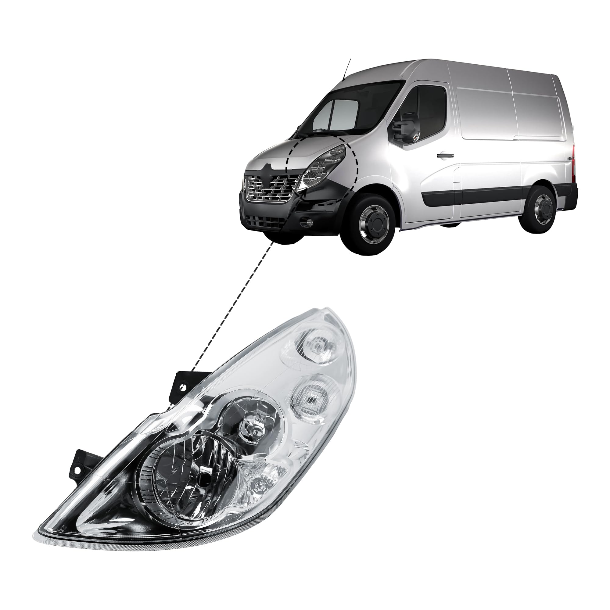 Replacement Driver Right Side O/S Headlight Head Lamp Electric Adjustment with Motor No Fog Light for Renault Master Vauxhall Movano 2010-2019