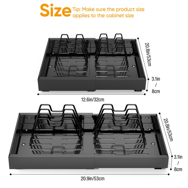 iHomara 2 Pack Expandable Pull Out Cabinet Organizer, Slide Out Drawers for Kitchen Cabinets, Pull 0ut Kitchen Storage 53cm deep with 8 crockery
