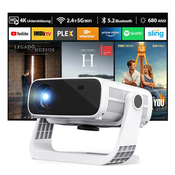 2025 New Smart Projector Built-in Apps, Android 11, Native 1080P 4K Supported WiFi 6 Bluetooth 5.2, 28000 Lumens, Low Fan Noise (<30dB), Home Cinema Projector for iOS/Android/PS5