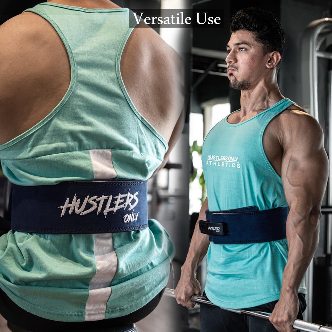 Hustlers Only Weight Lifting Belt with Lever Buckle Genuine Leather Gym Belt for Deadlift, Power Lifting, Workout Belt 10mm thickness for Back