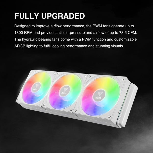 GAMDIAS AURA GL240 V2 AIO, 240mm CPU Liquid Cooler, Easy Cable Routing Design, Rotatable Performance Pump, 2 x 120mm Low-Noise PWM ARGB Fan w/ MB Sync, AMD AM5/AM4；Intel LGA 1851/1700/115x/1200, White