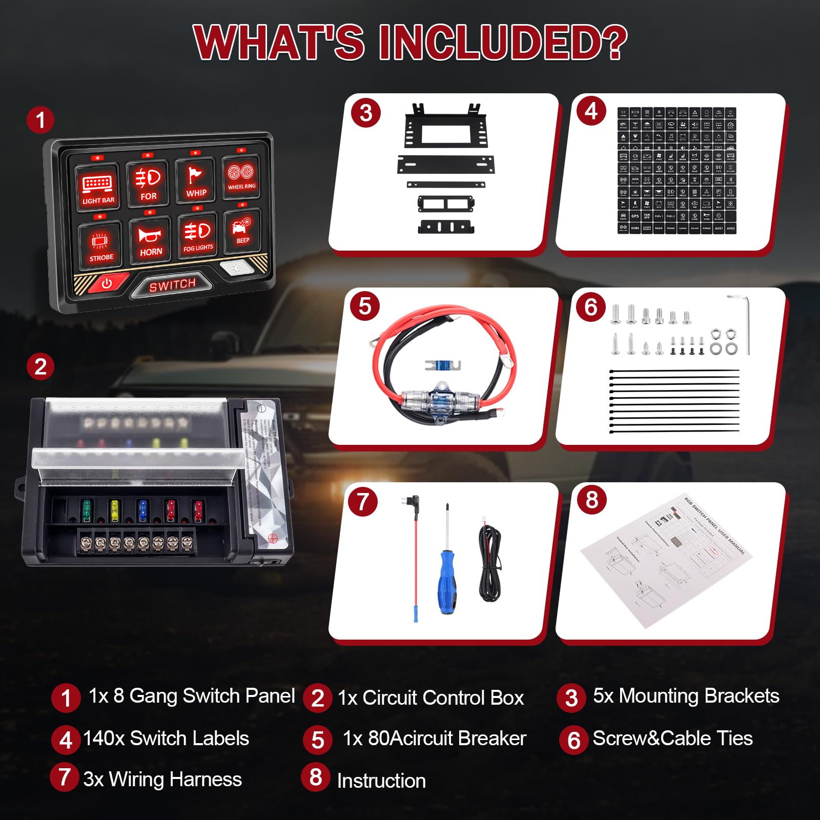 Chelhead 12V/24V Switch Control Panel RGB 6 Gang Dimmable Multi-Function Programmable Switch Panel Acc Battery Control Waterproof, Compatible with Truck Boat SUV RV Trailer Marine ATV UTV